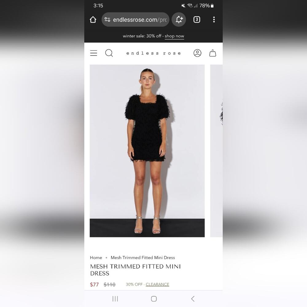 NWT ENDLESS ROSE MESH TRIMMED MINI DRESS IN BLACK SIZE MED